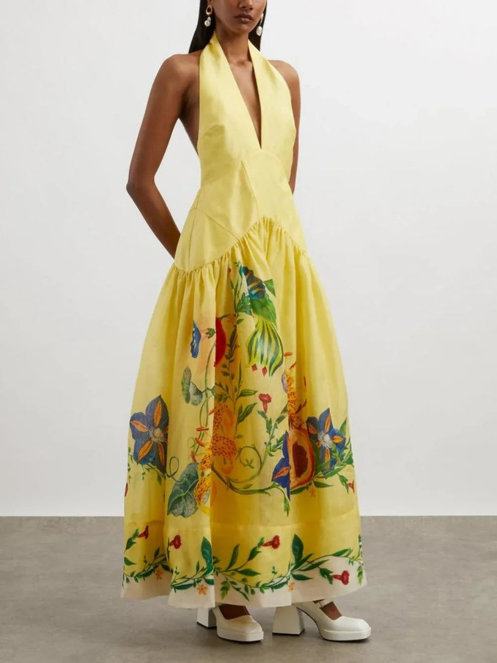 Halter neck patchwork print dress - NuaVibe
