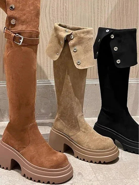 Over the knee boots brown long boots knight boots - NuaVibe