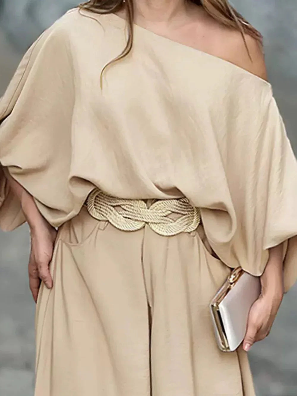 Off-shoulder lantern sleeve loose top and pants set - NuaVibe