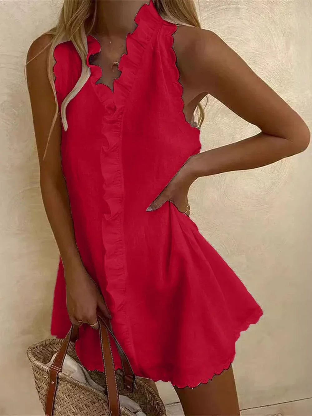 Cotton and Linen Ruffled Mini Dress - NuaVibe