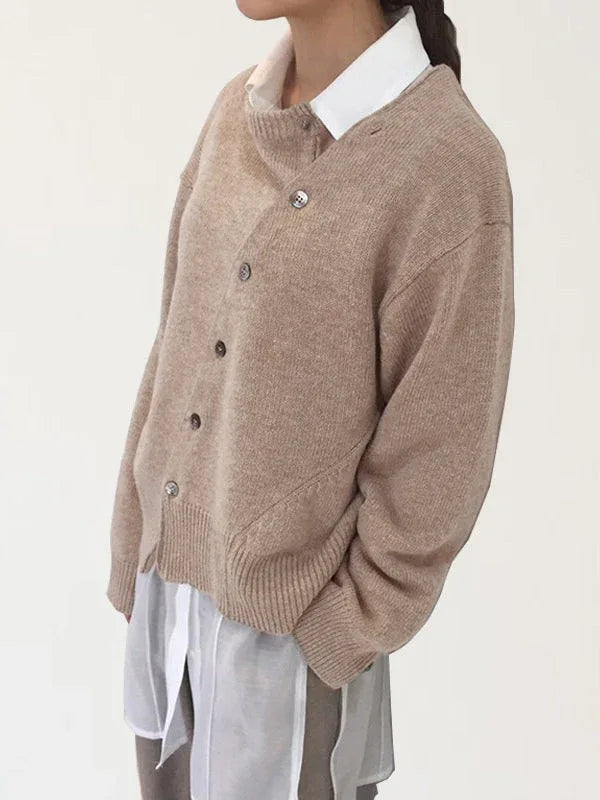 Slanted button irregular design lazy style sweater - NuaVibe