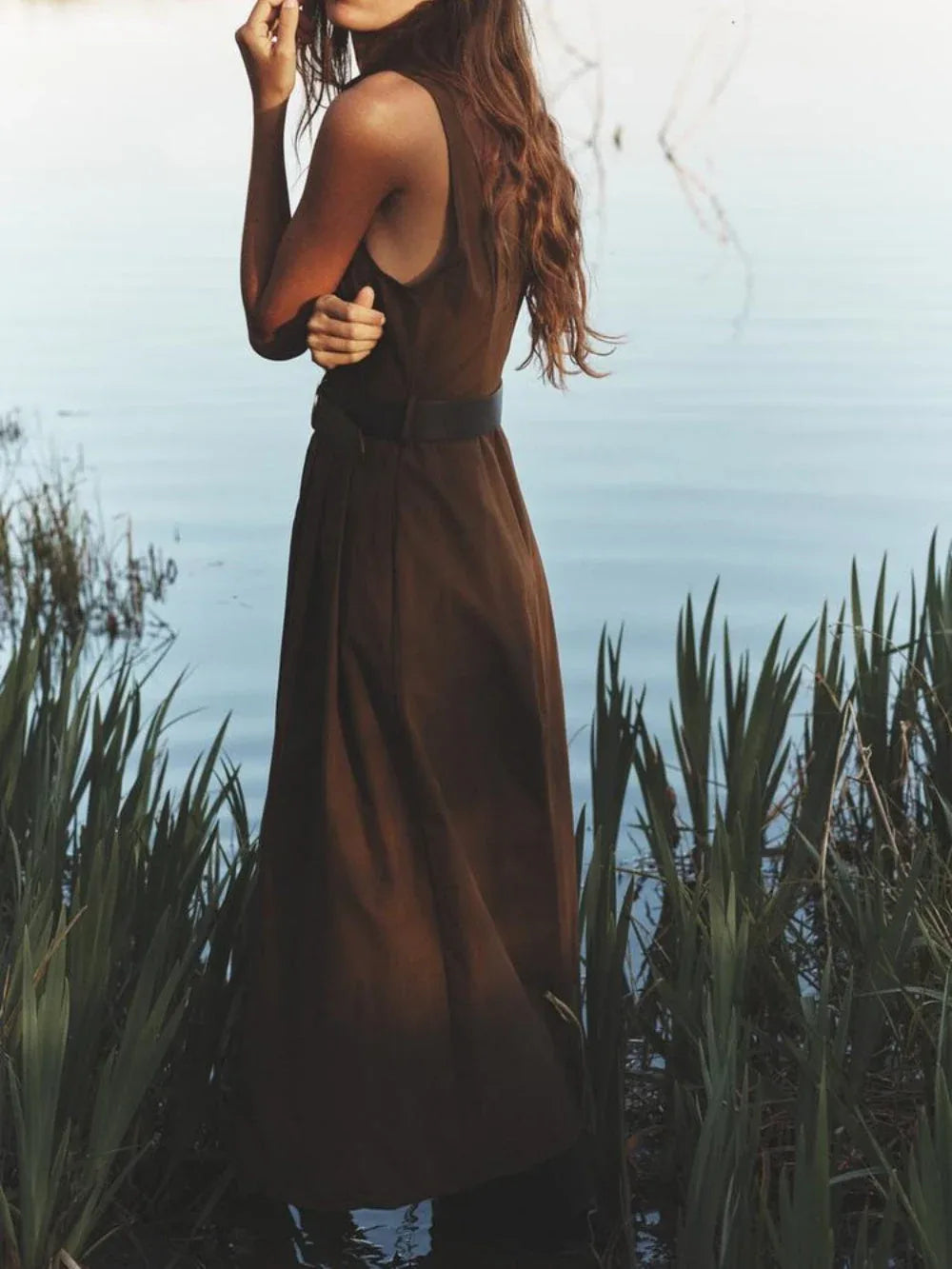 Cotton Belted Midi Dress - NuaVibe