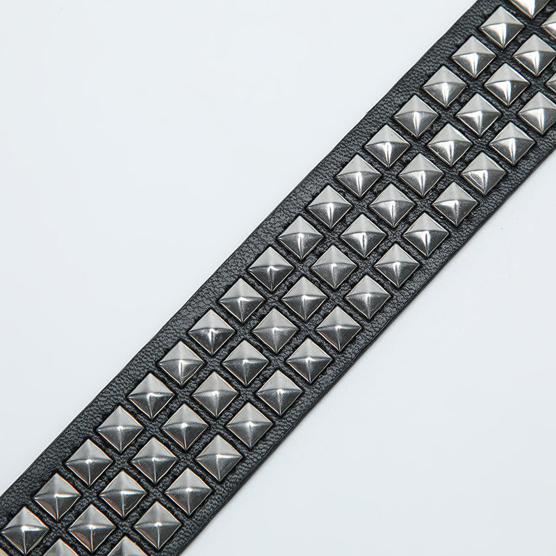 Square bead rivet pyramid inlaid women's belt