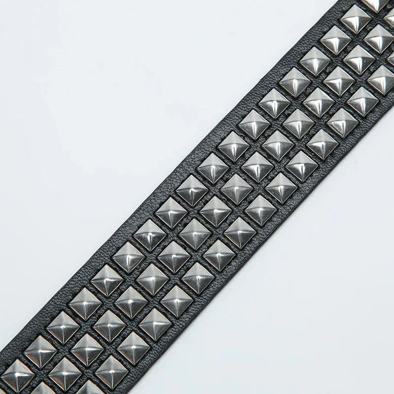Square bead rivet pyramid inlaid women's belt - NuaVibe