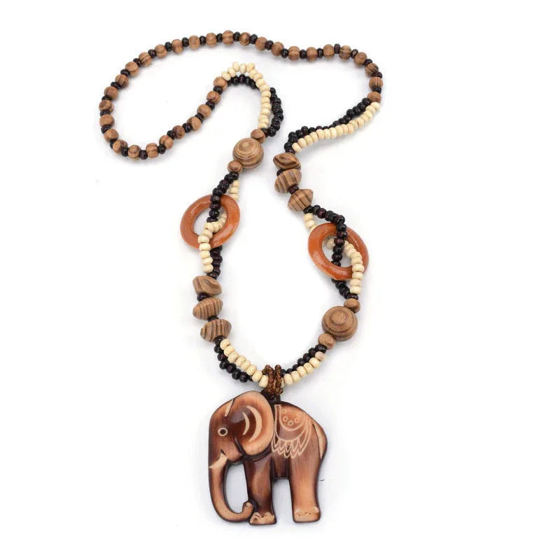 Bohemian Retro Ethnic Style Hand-woven Wooden Pendant Necklace - NuaVibe