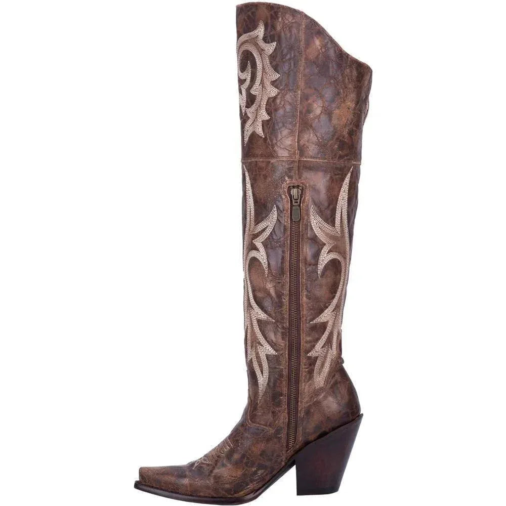 Retro pattern high-heeled thick-heeled high boots - NuaVibe