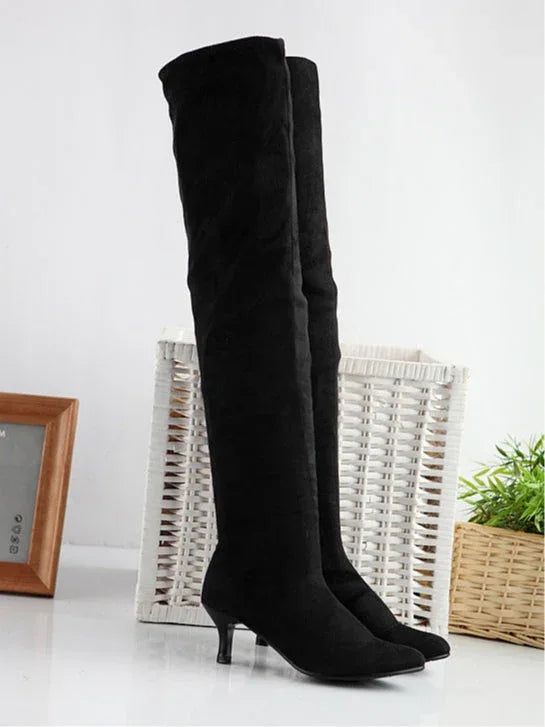 Women's suede solid color high boots - NuaVibe