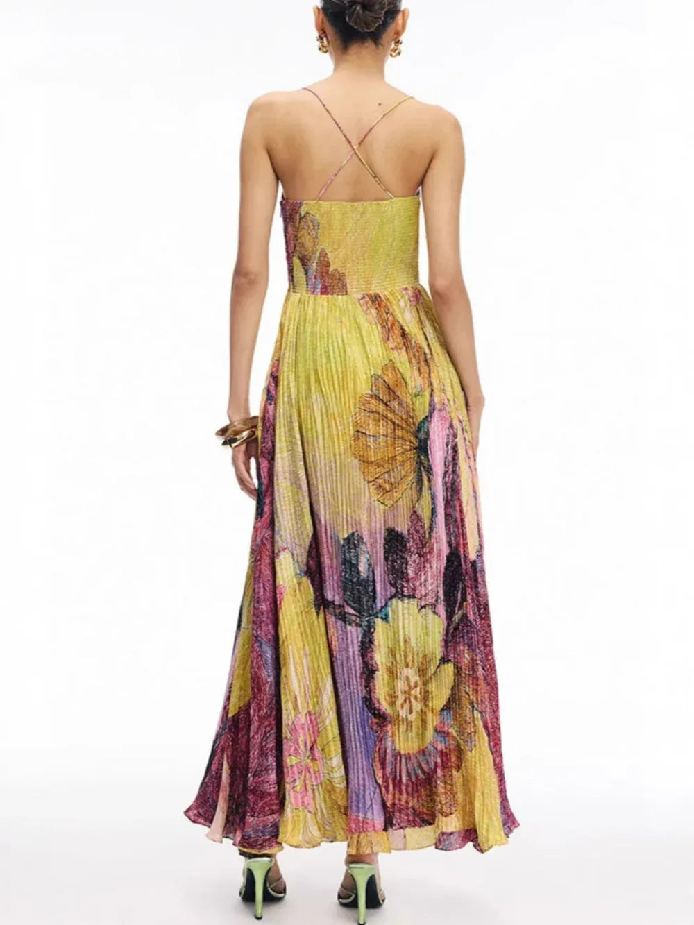 Strapless printed pleated maxi dress - NuaVibe