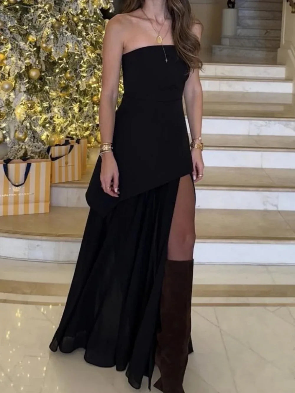 Strapless one shoulder sleeveless dress - NuaVibe