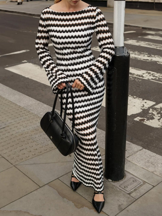 Round neck wrap chest one shoulder knitted slit dress