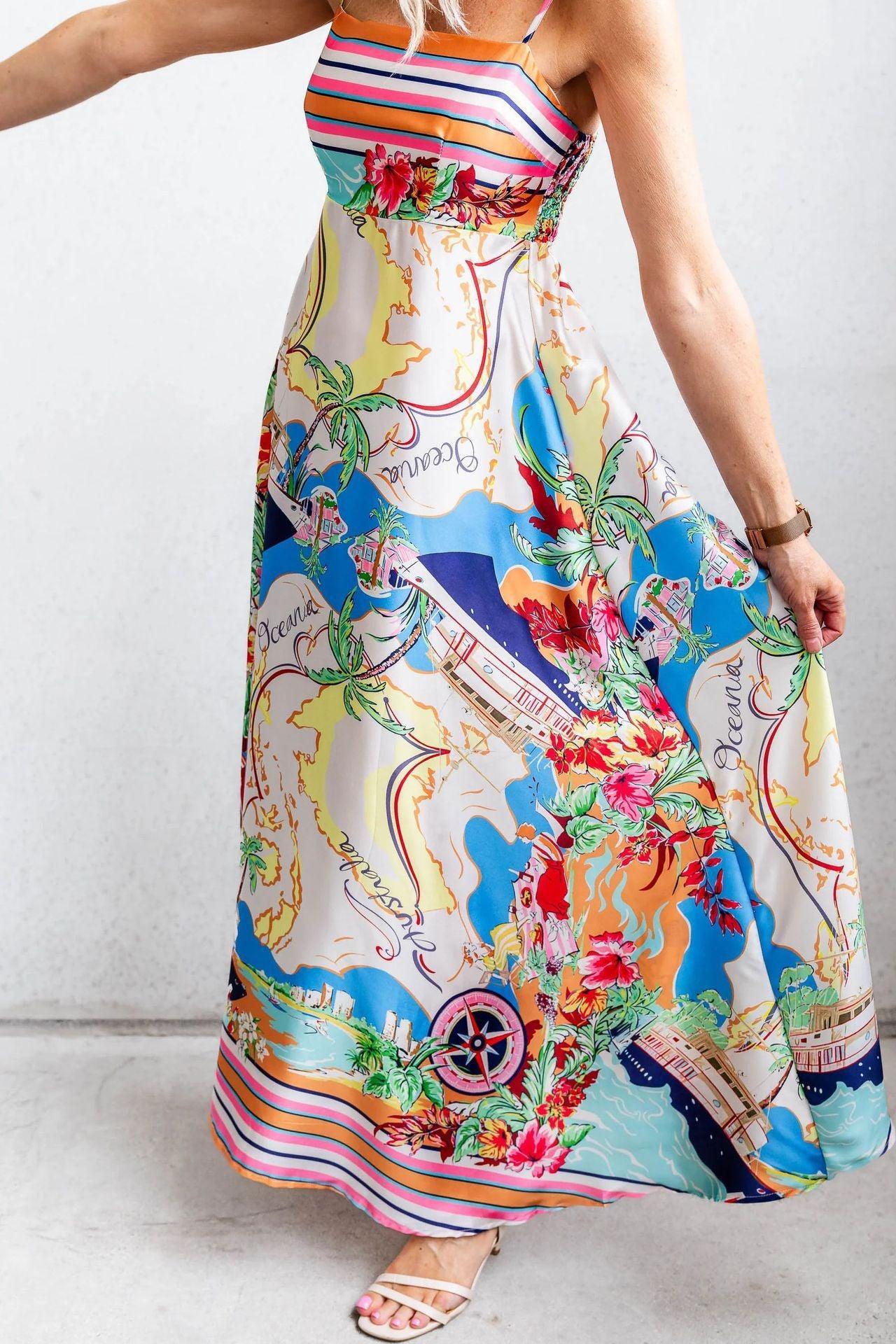 Printed painted holiday style suspender dress - NuaVibe