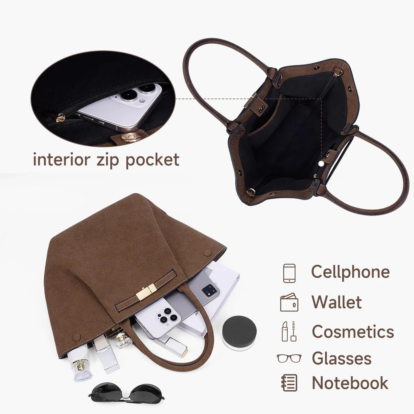Versatile vintage faux suede tote bag - NuaVibe