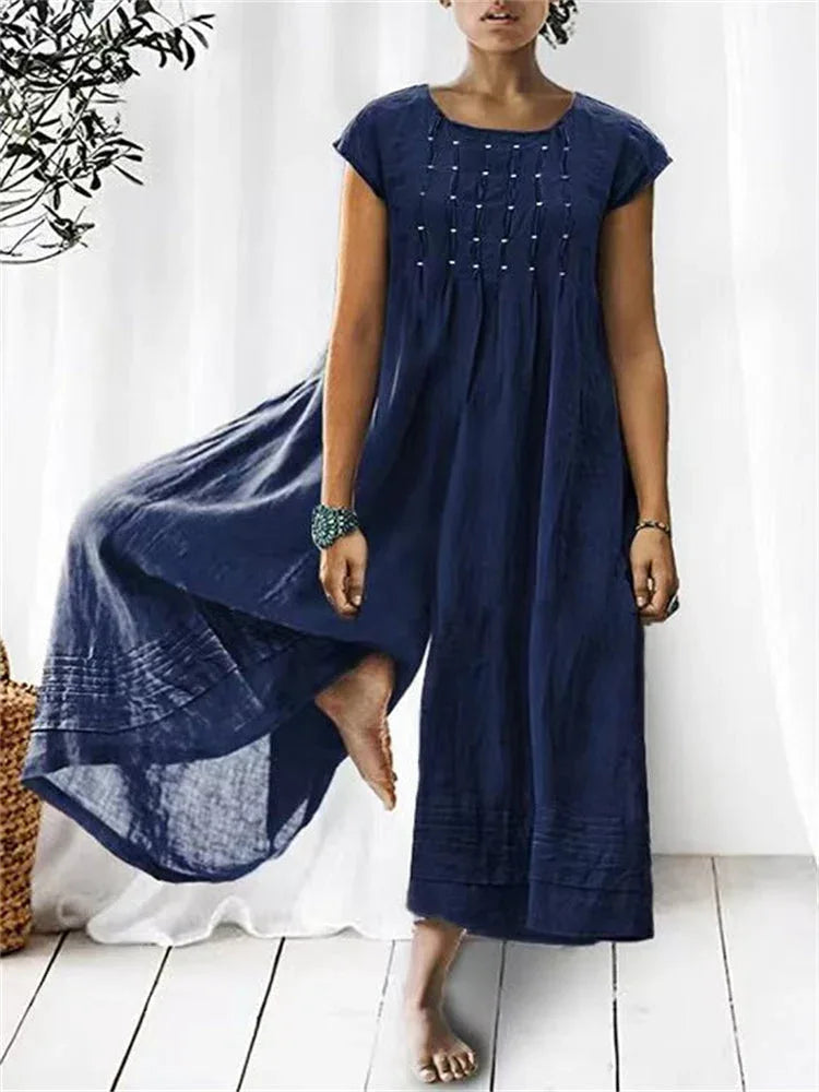 Pintacked Pleated Wide Leg Jumpsuit - NuaVibe