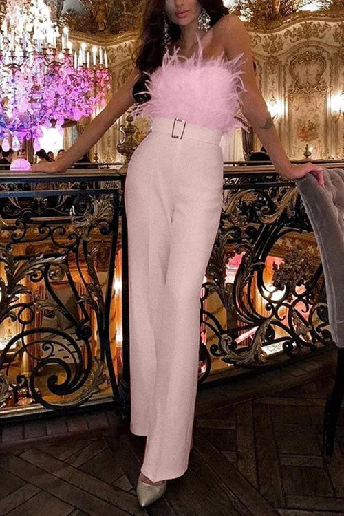 Feather Sexy Off Shoulder Sleeveless Slim Jumpsuit - NuaVibe