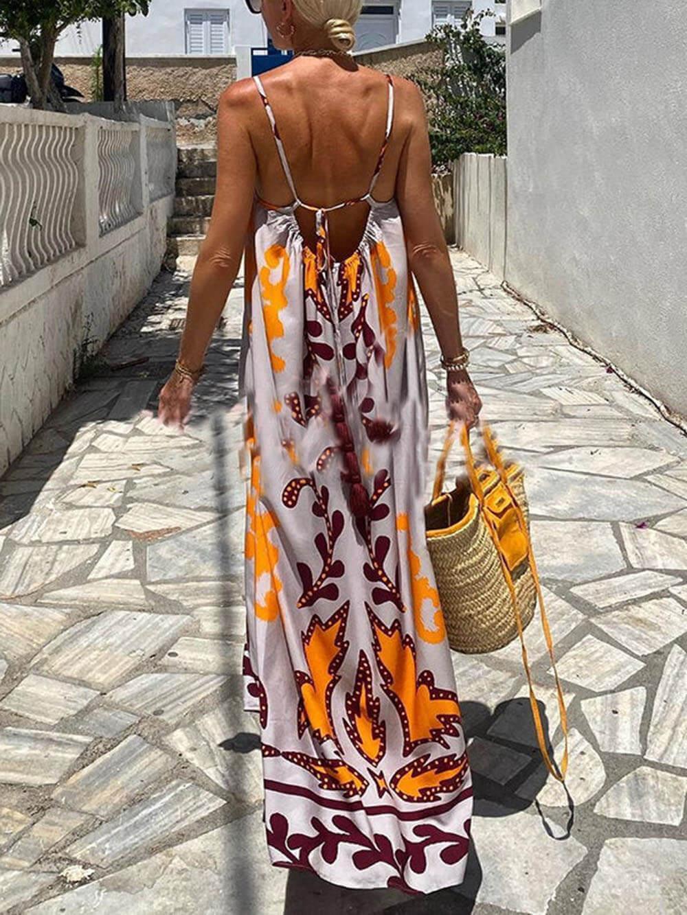 Loose Ethnic Printed Cami Maxi Dress - NuaVibe