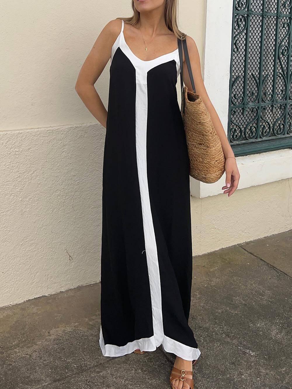 nuavibe Colorblock Suspender Midi Dress