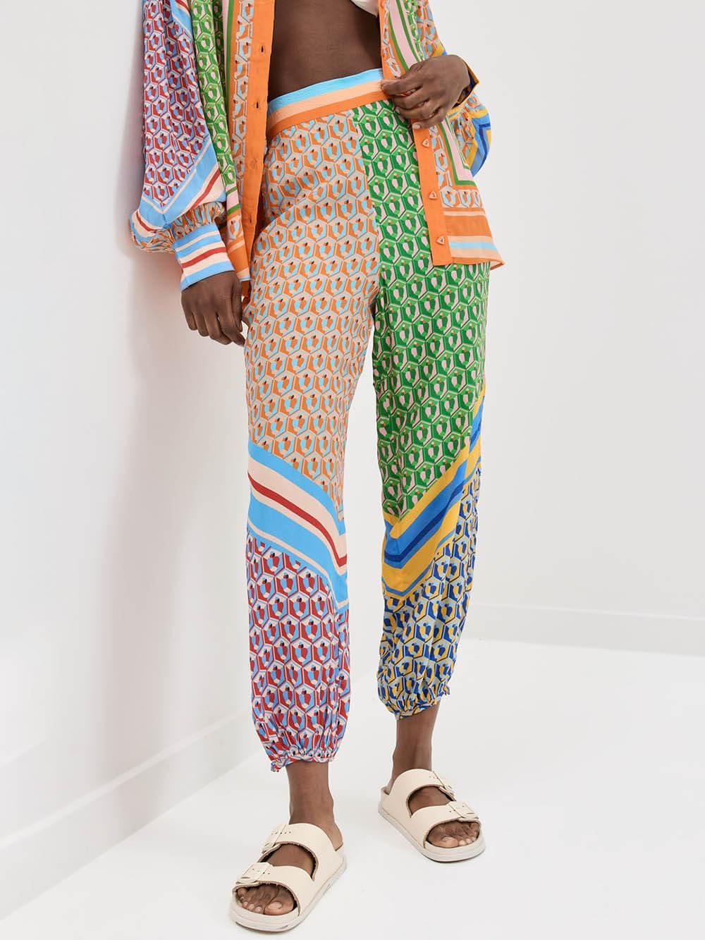 Colorful Unique Print Elastic Waist Pocketed Loose Bloomer Pants - NuaVibe