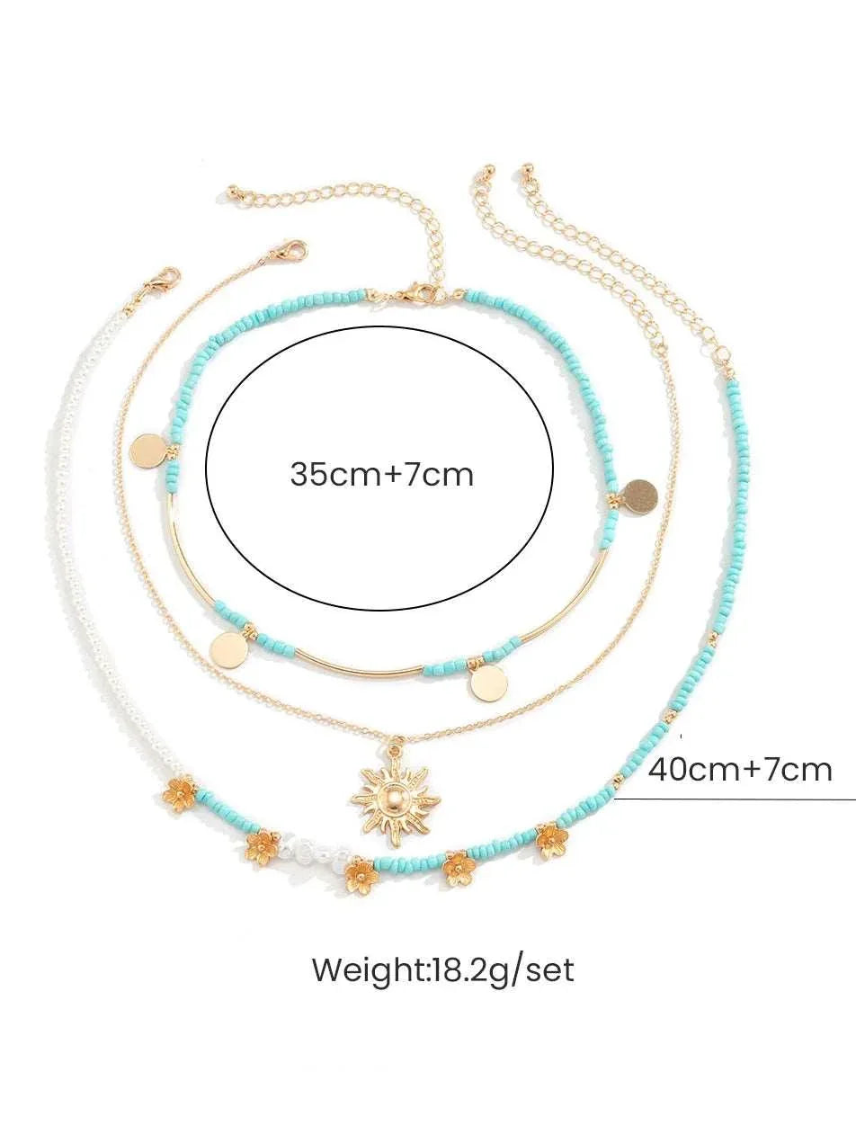 3pcs Sun & Floral Faux Pearl Beaded Necklace - NuaVibe