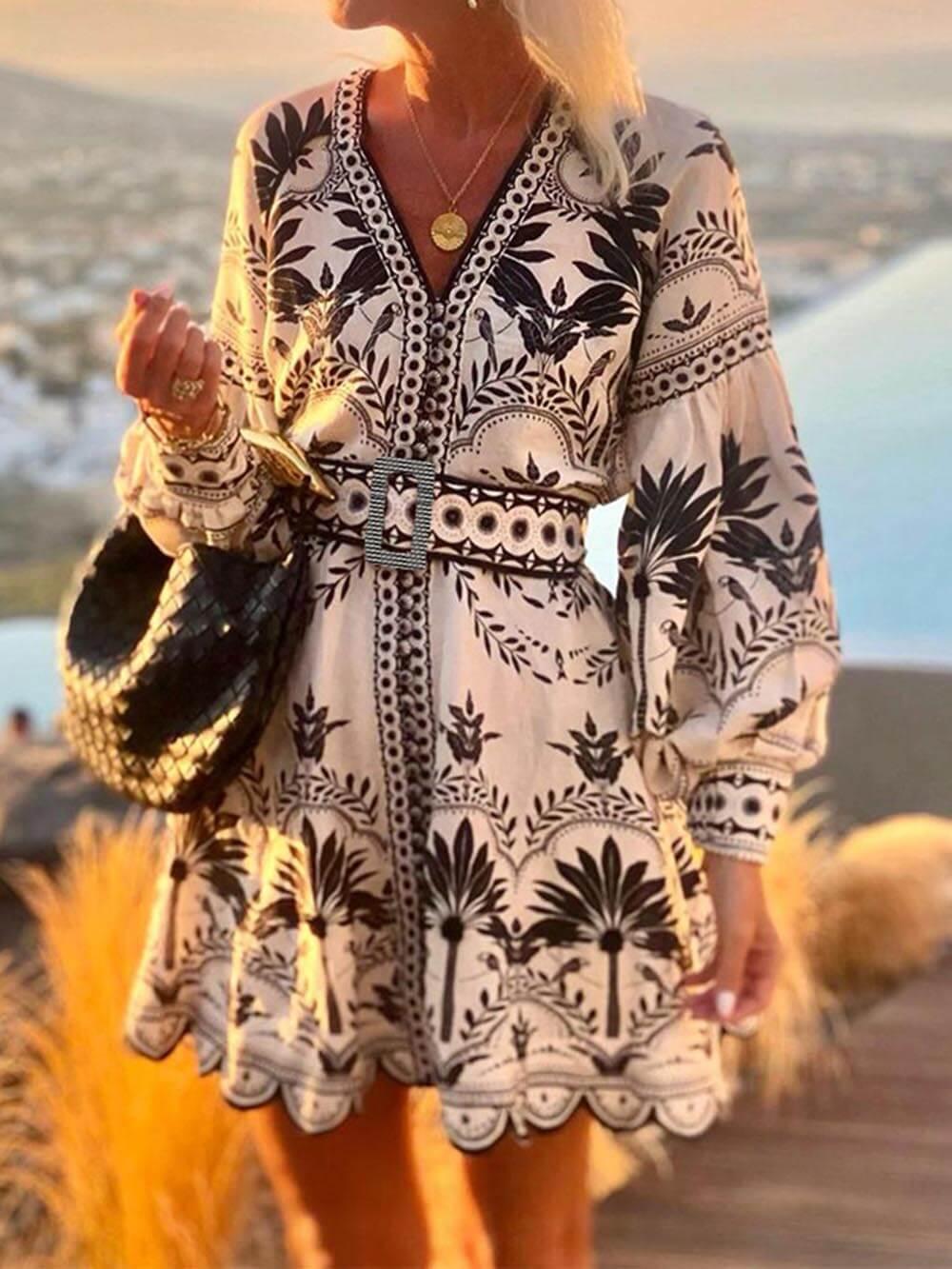 Fashion Printed Beach Loose Mini Dress - NuaVibe