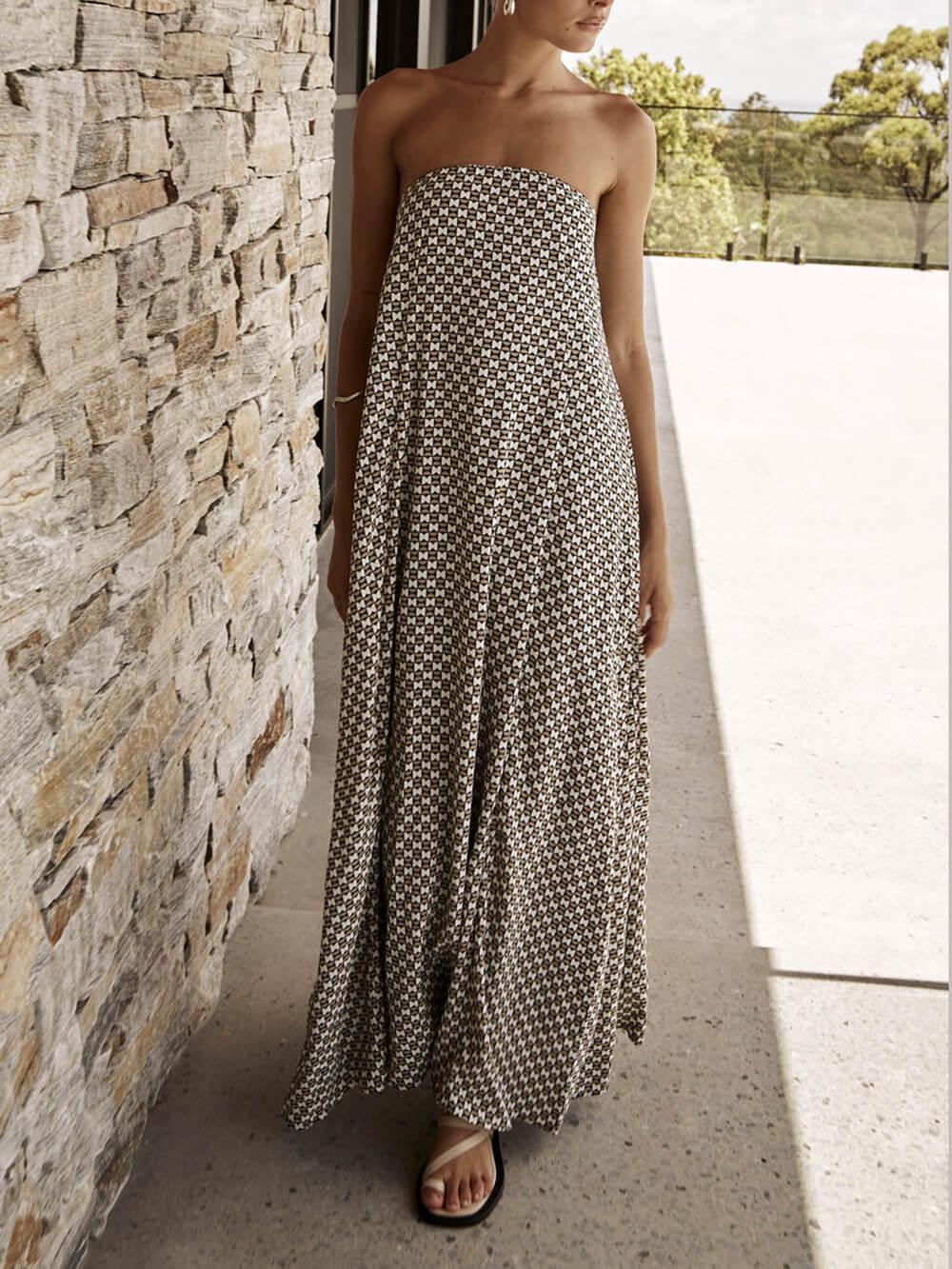 Bohemian Diamond Print Maxi Dress - NuaVibe