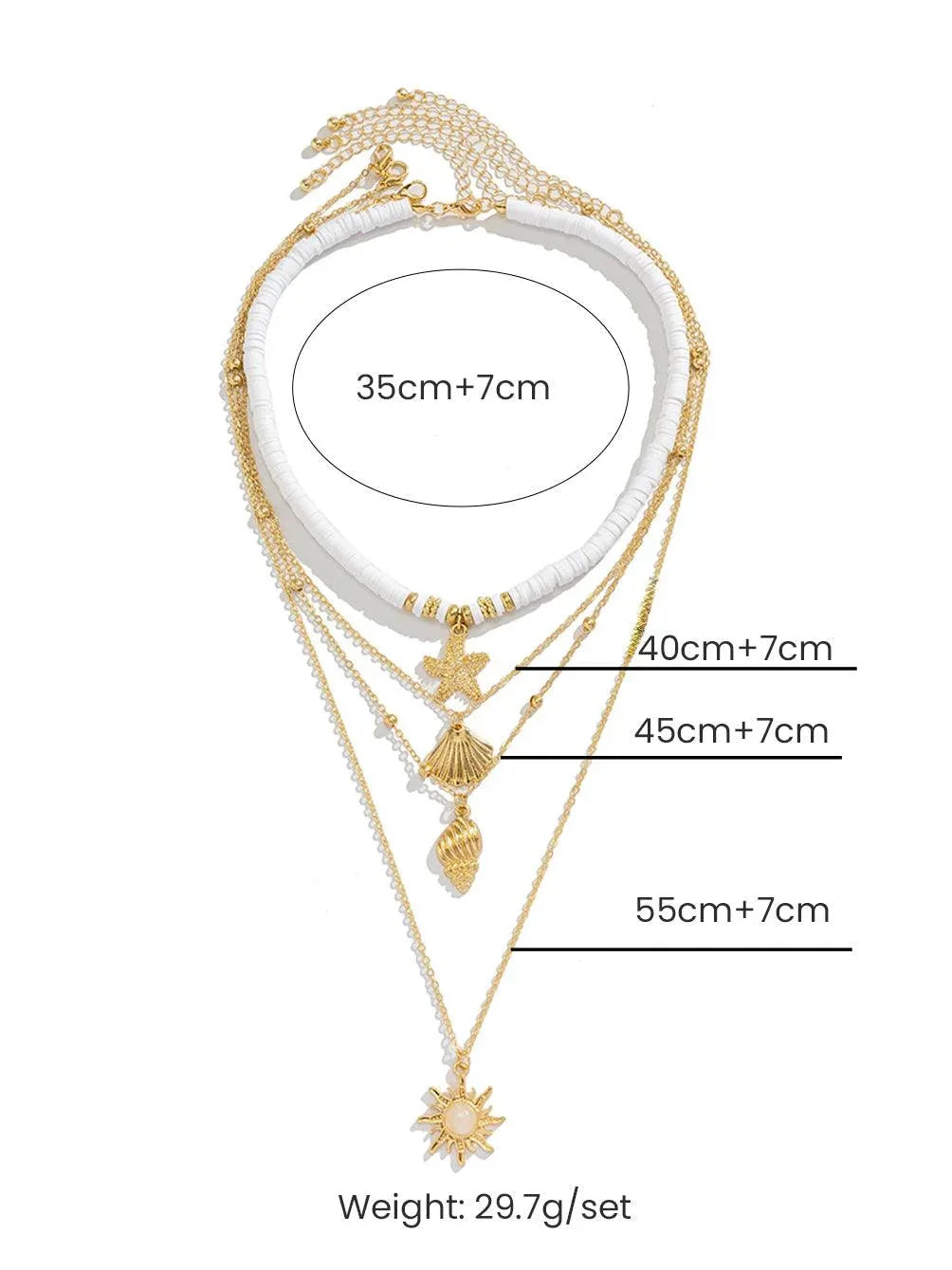 South Pacific Shell Starfish Multi-Layer Necklace Gold - NuaVibe