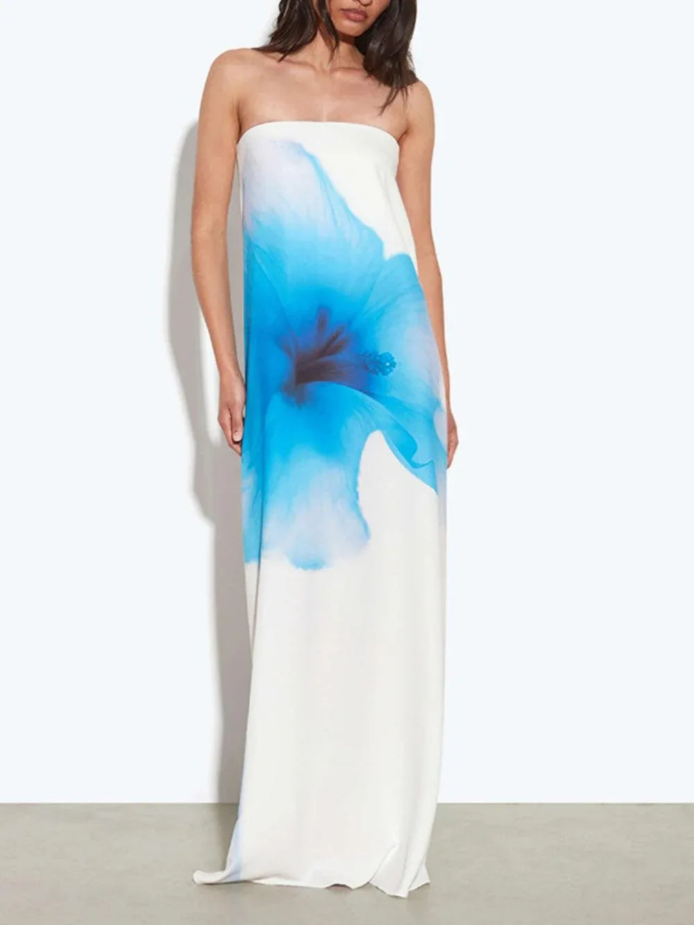 Printed tube top open back high waist dress - NuaVibe