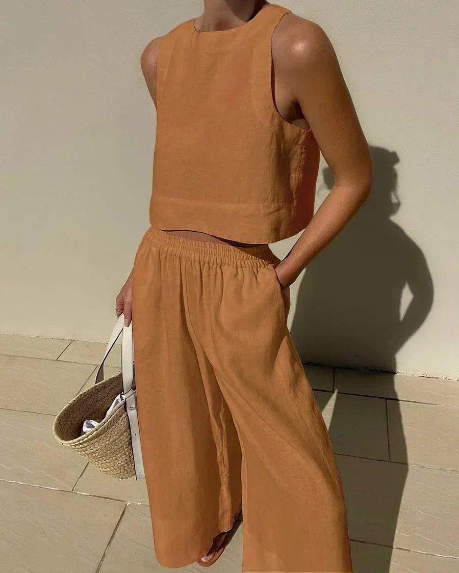 Chic Solid Color Sleeveless 2pieces Set - NuaVibe
