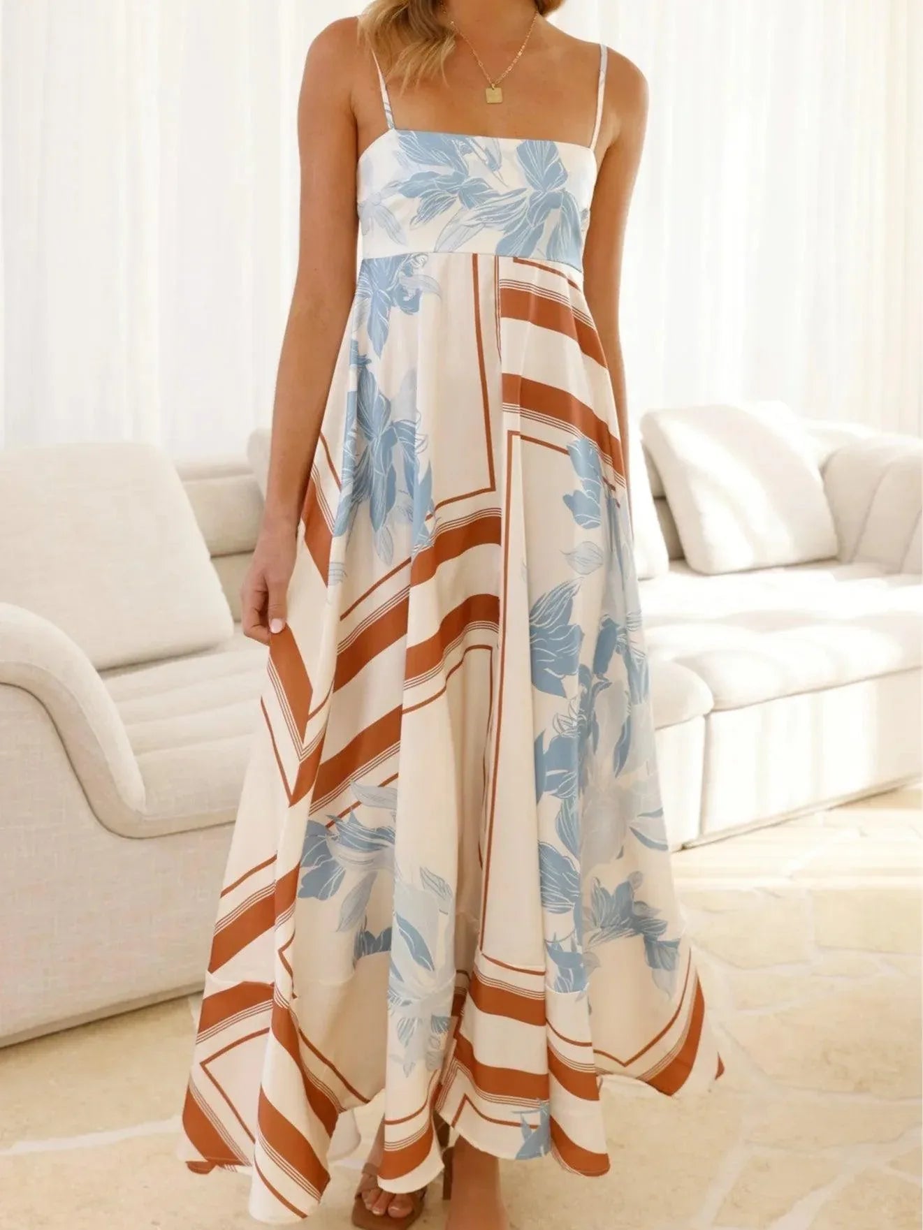 Contrast Floral Print Maxi Dress - NuaVibe