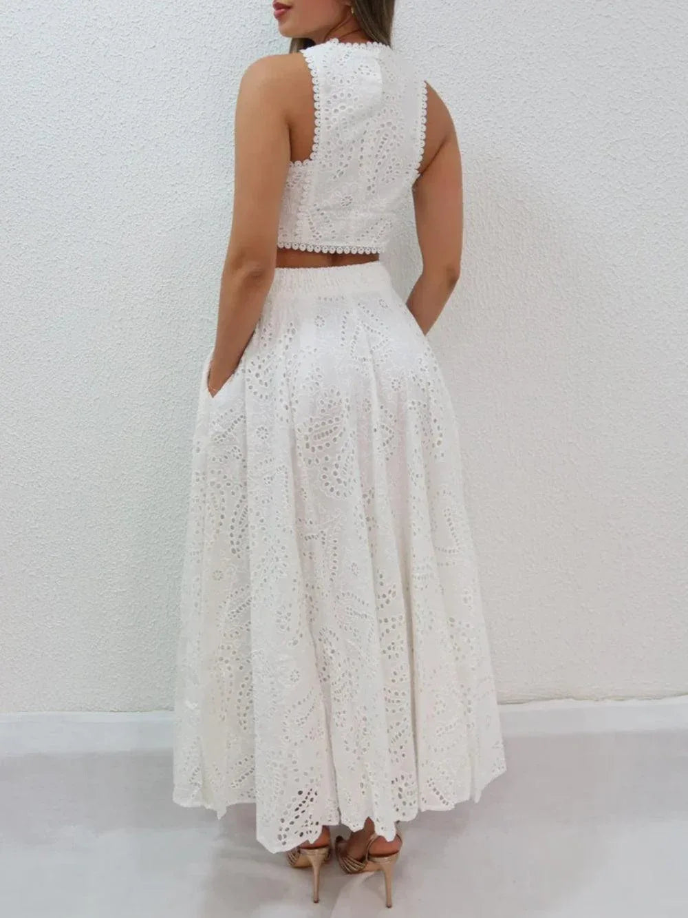 Cashew flower textured long skirt suit - NuaVibe