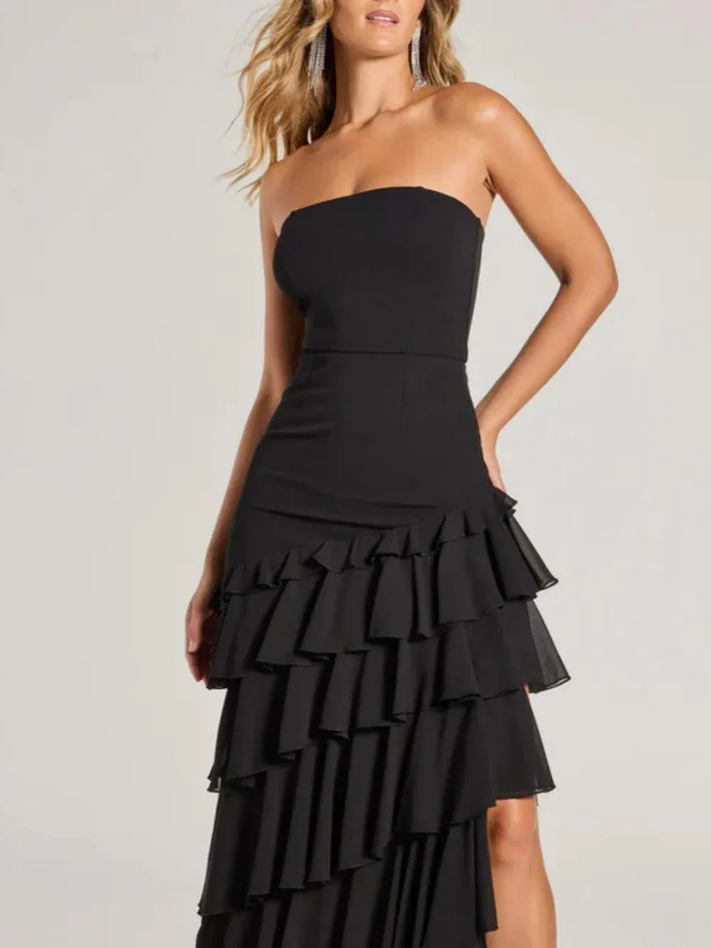 Shianne Strapless Chiffon Ruffled A-Line Formal Dress - NuaVibe