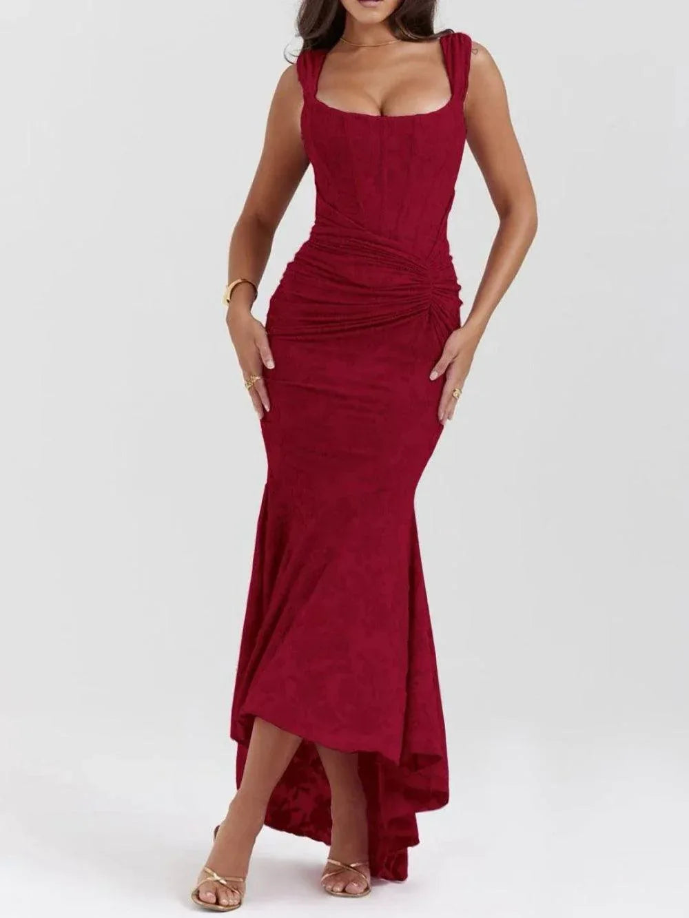 Red bell floral maxi dress - NuaVibe