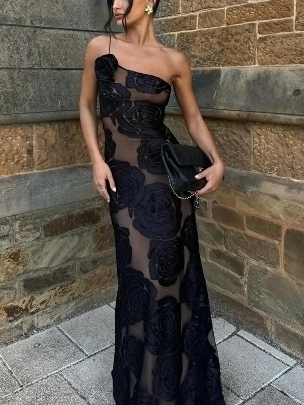 Black Rose Mesh Bodycon Dress - NuaVibe