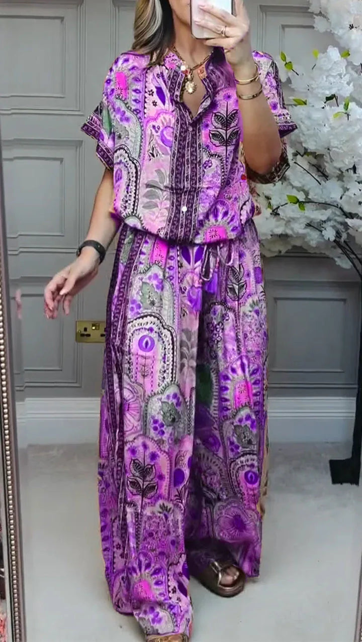 Round Neck Printed Loose Casual Suit - NuaVibe