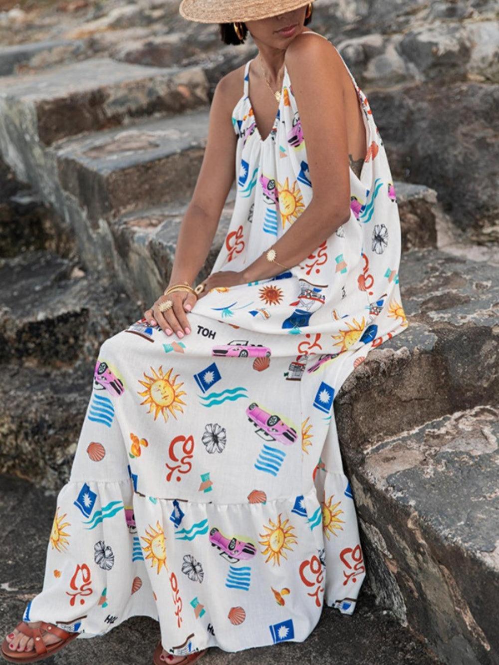 Sling Printed Holiday Loose Plus Size Dress - NuaVibe