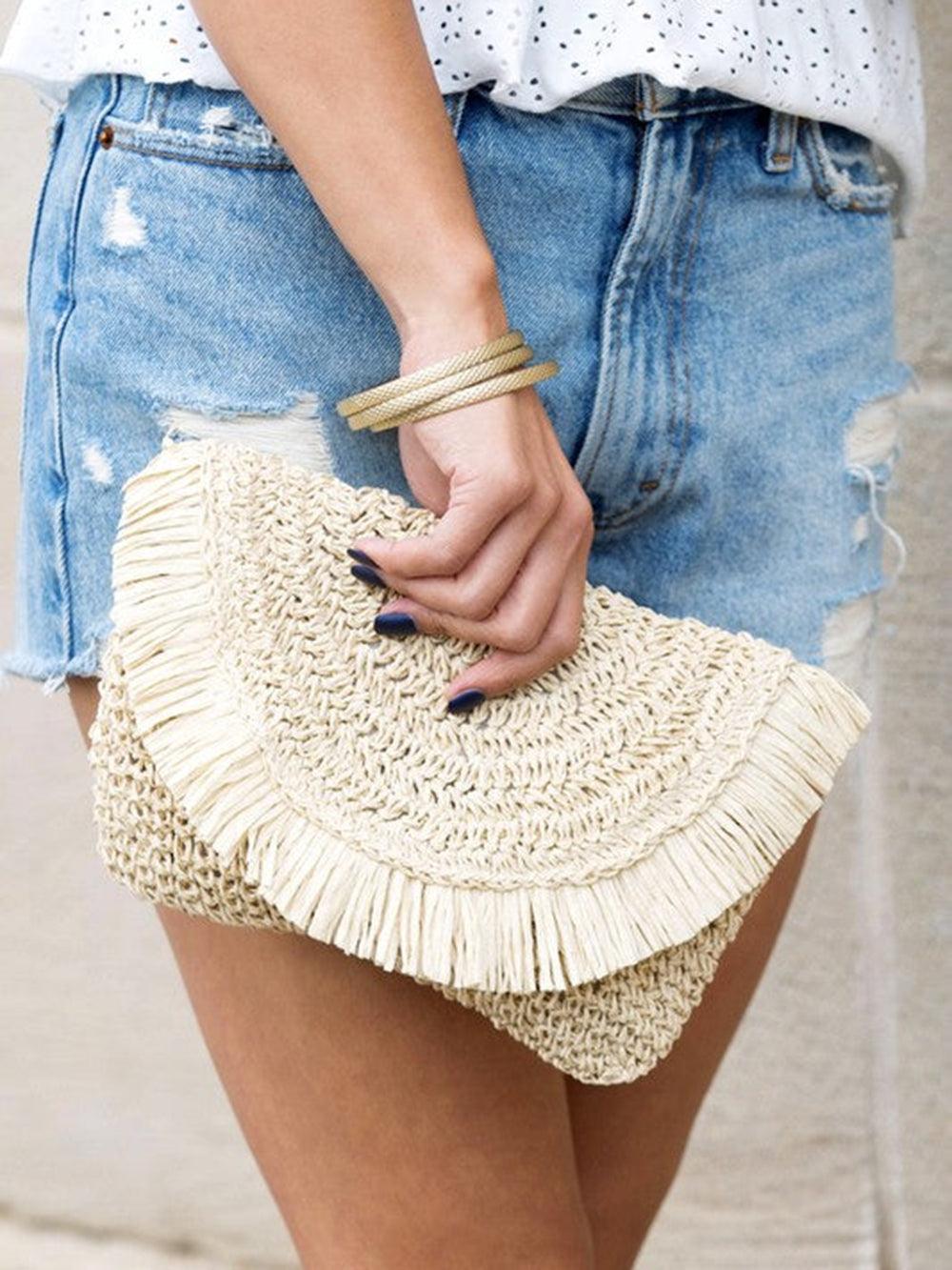 Frayed Raffia Clutch - NuaVibe
