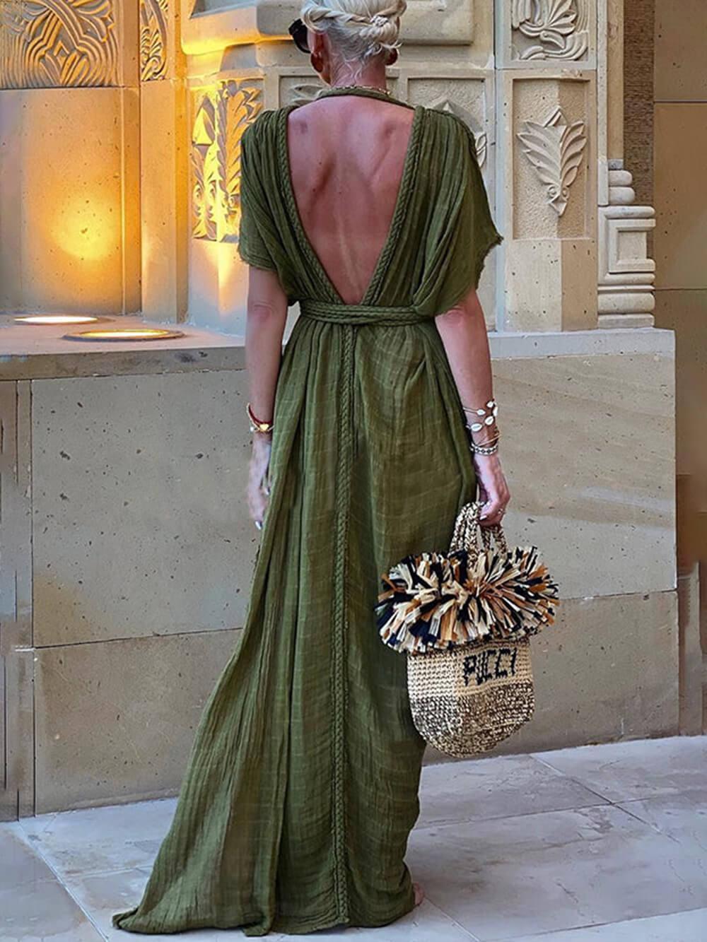 Kimono Draped Braids Cover Up Slit Maxi Dress - NuaVibe