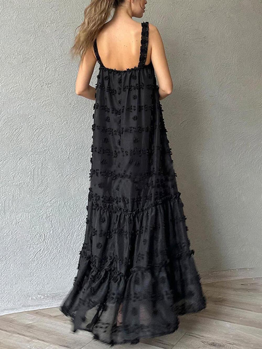 Flower Decor Pretty A-Line Layered Loose Maxi Dress - NuaVibe
