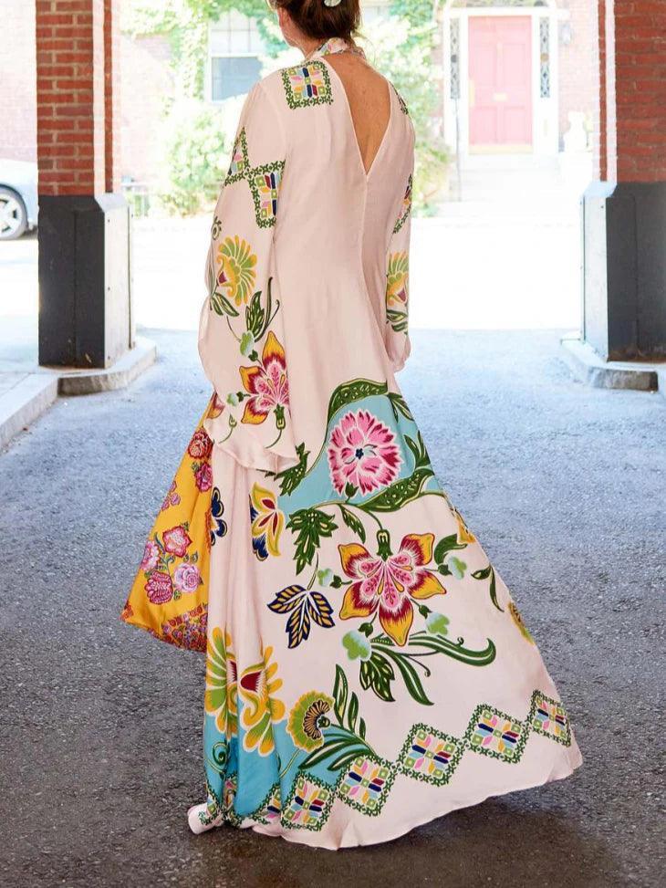 Exquisite Sunshine Floral Print Flowing Maxi Dress - NuaVibe