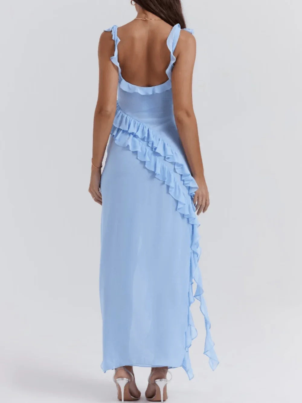 Soft blue ruffle maxi dress - NuaVibe