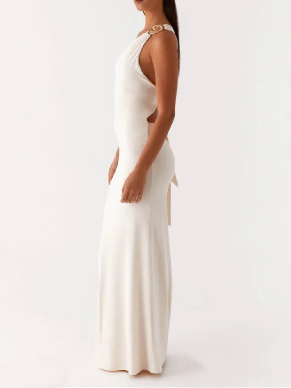 Metal buckle one-shoulder tie dress - NuaVibe
