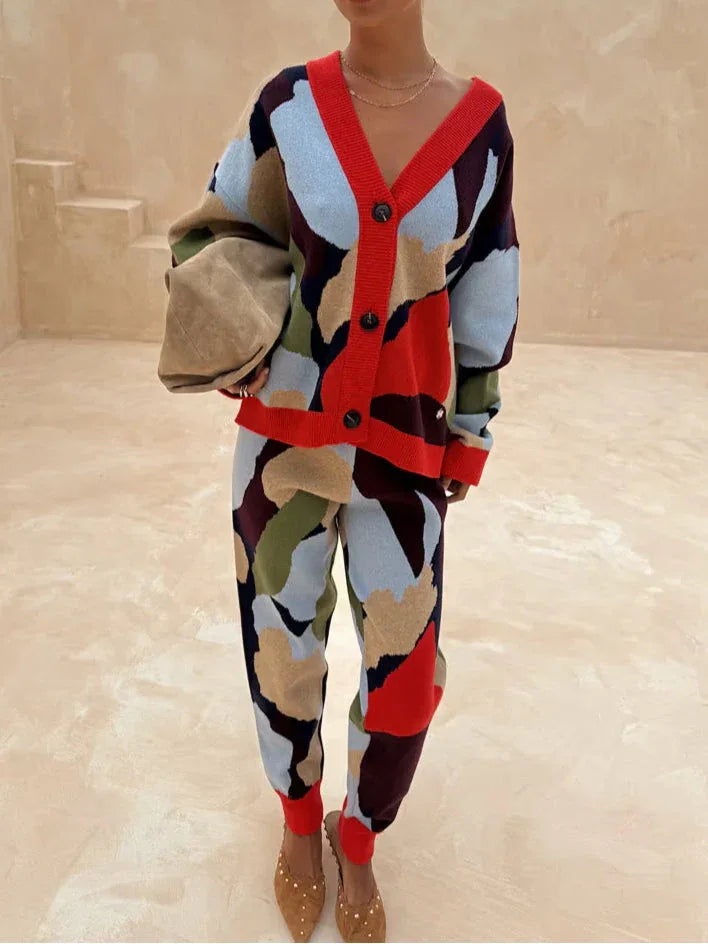 Abstract Geometric Pattern Knitted Jacket - NuaVibe