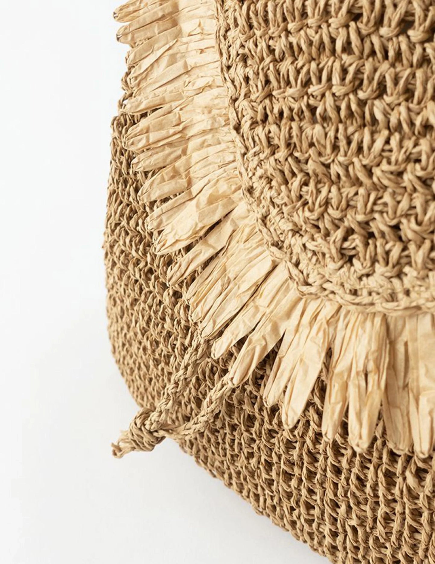 Caramel Fringed Trim Woven Straw Backpack - NuaVibe