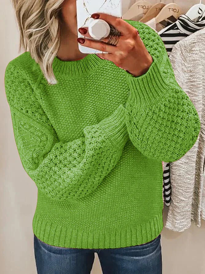 Crew Neck Jacquard Knit Sweater - NuaVibe