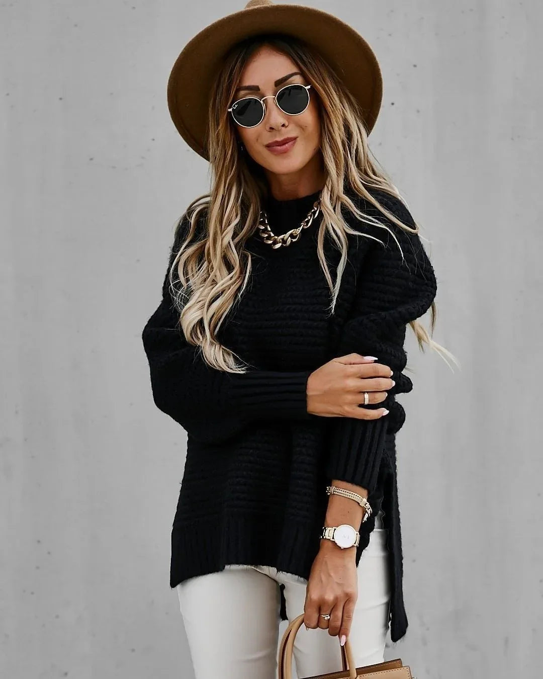 Side Split Knitted Sweater Top - NuaVibe