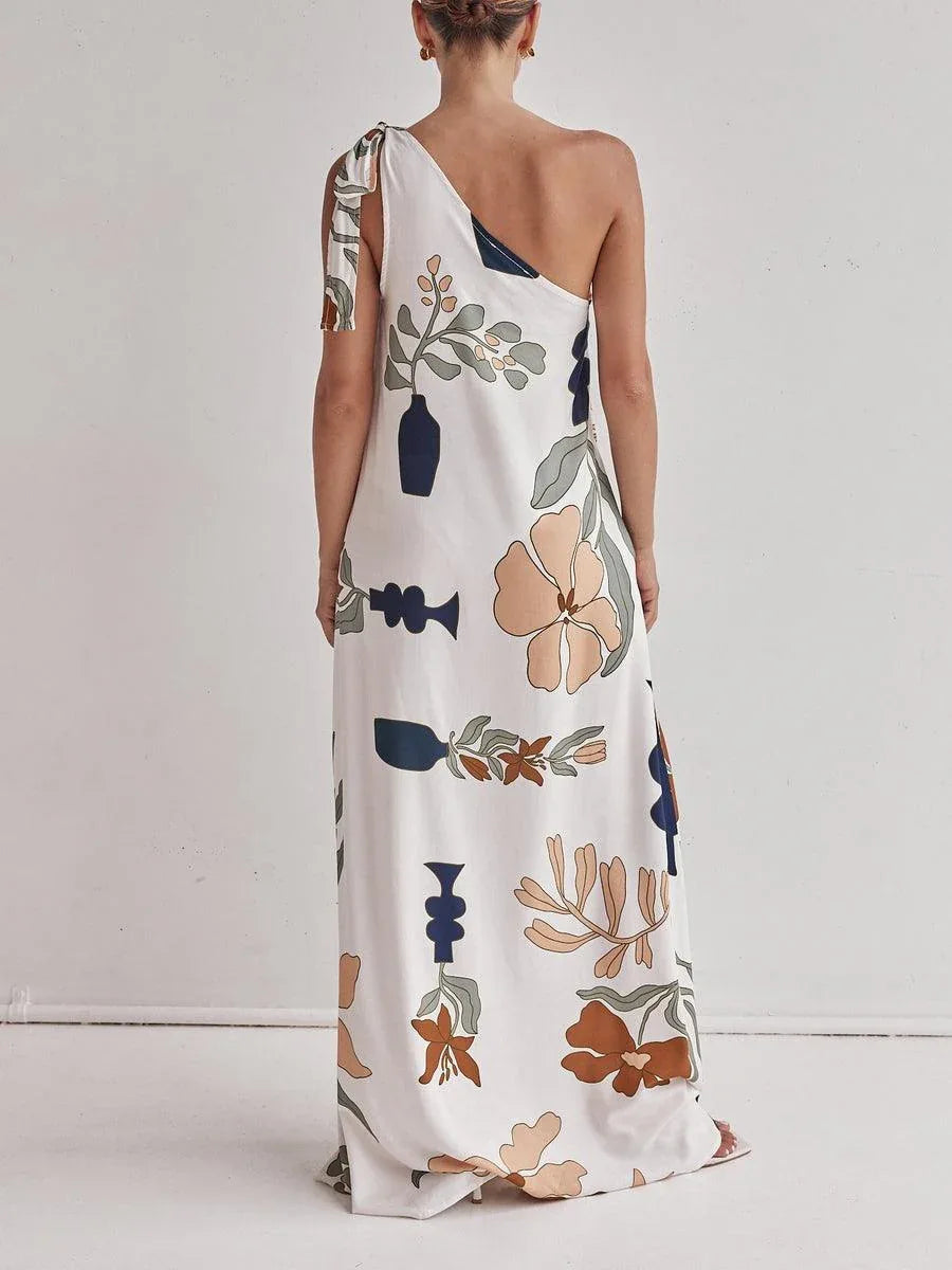 Printed One-Shoulder Maxi Dress - NuaVibe