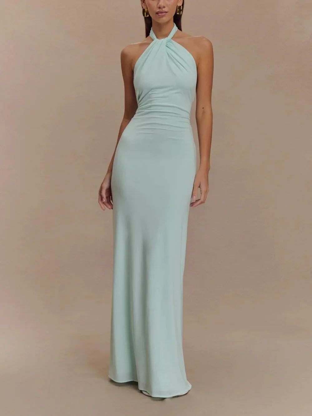 Slinky Halter Maxi Dress - Brown - NuaVibe