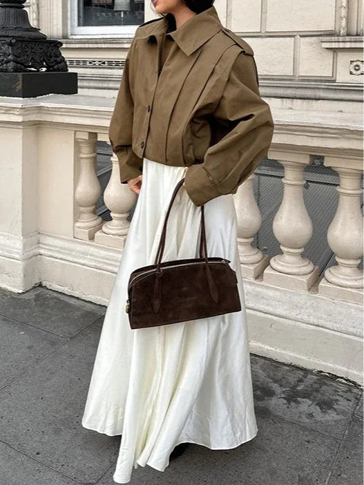 Pleated lapel loose long-sleeved jacket - NuaVibe