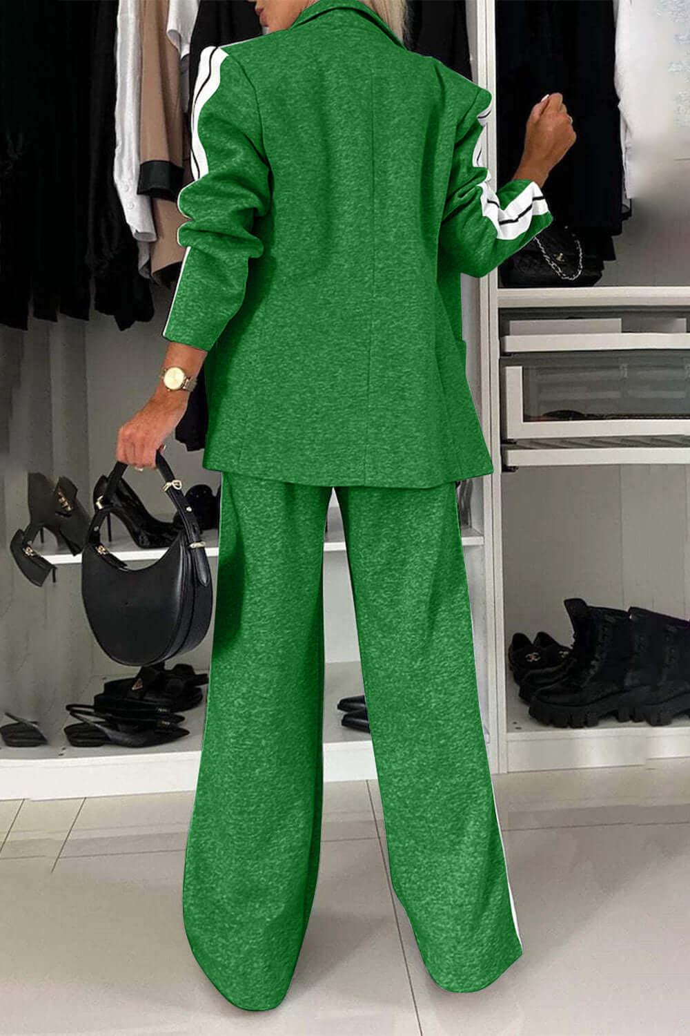 Contrast Lapel Collar Top and Pants Set - NuaVibe