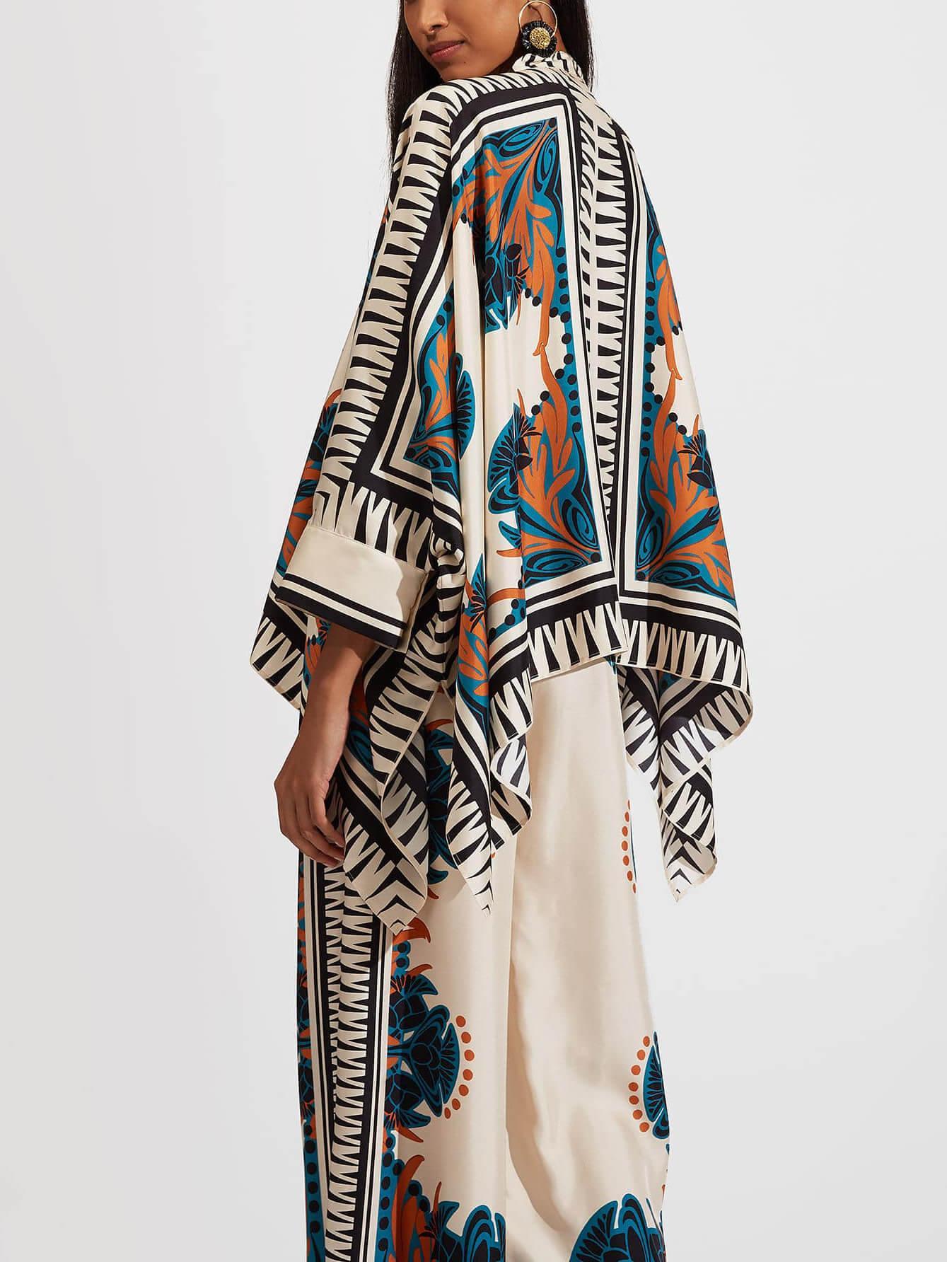 Fine Satin Floral Print Batwing Sleeve Shirt and Pants Set - NuaVibe