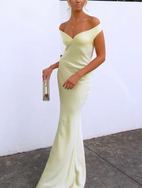 Off Shoulder Gown Satin Maxi Dress - NuaVibe
